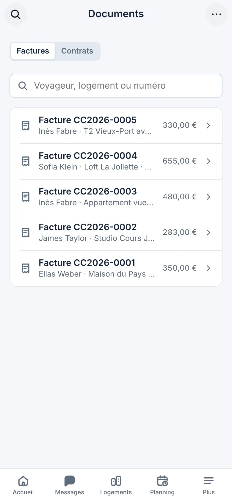 Liste des factures émises