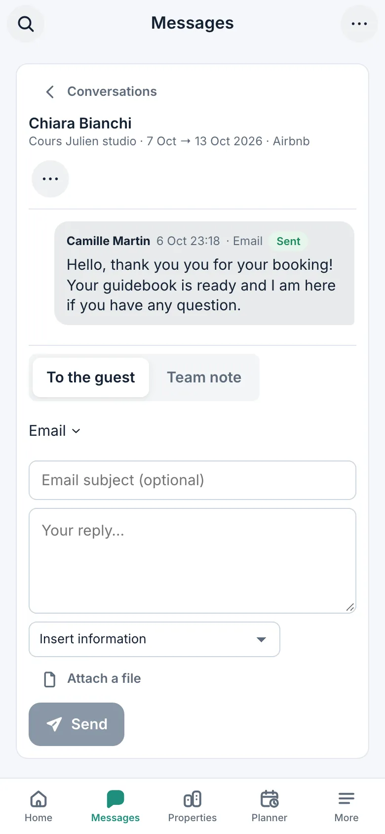 Orkalo messaging: conversations with guests