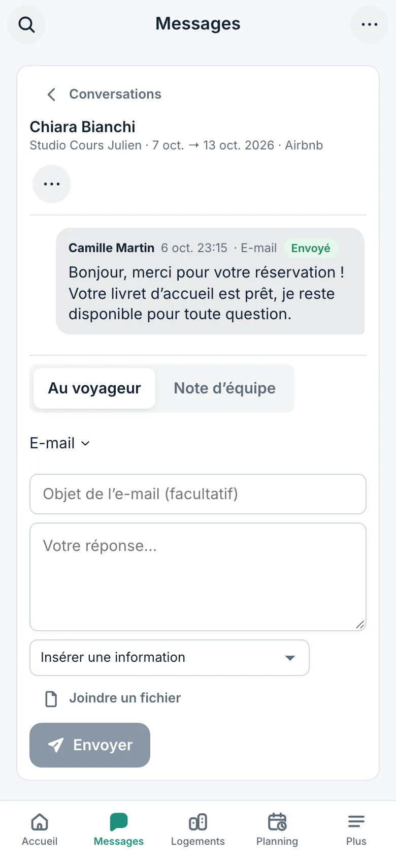 Messagerie Orkalo : conversations avec les voyageurs
