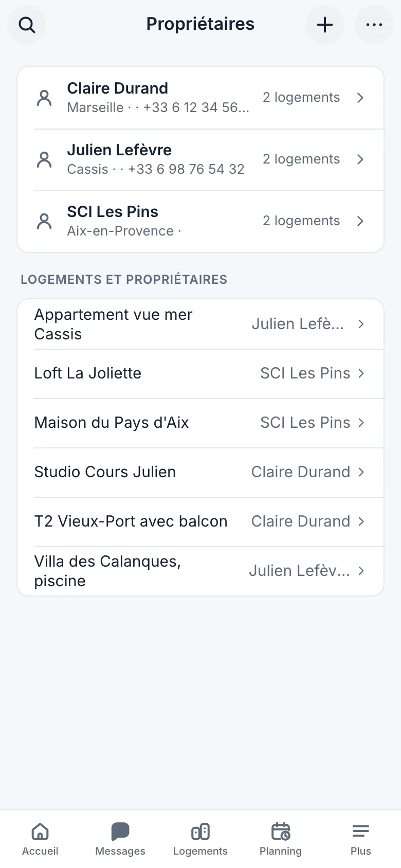 Liste des propriétaires et de leurs logements